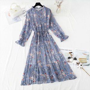 Elegant Floral Print Chiffon Long Dress